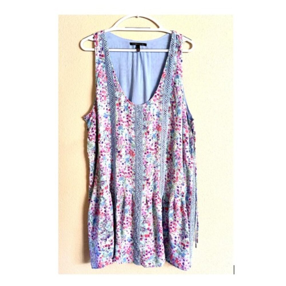 VICTORIA'S SECRET COVER UP BEACH TANK SUNDRESS FLORAL CROCHE LACE DETAILS XL